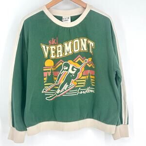 Ski Vermont Sweatshirt Womens Retro Graphic Pullover Lodge Cabincore Green Large